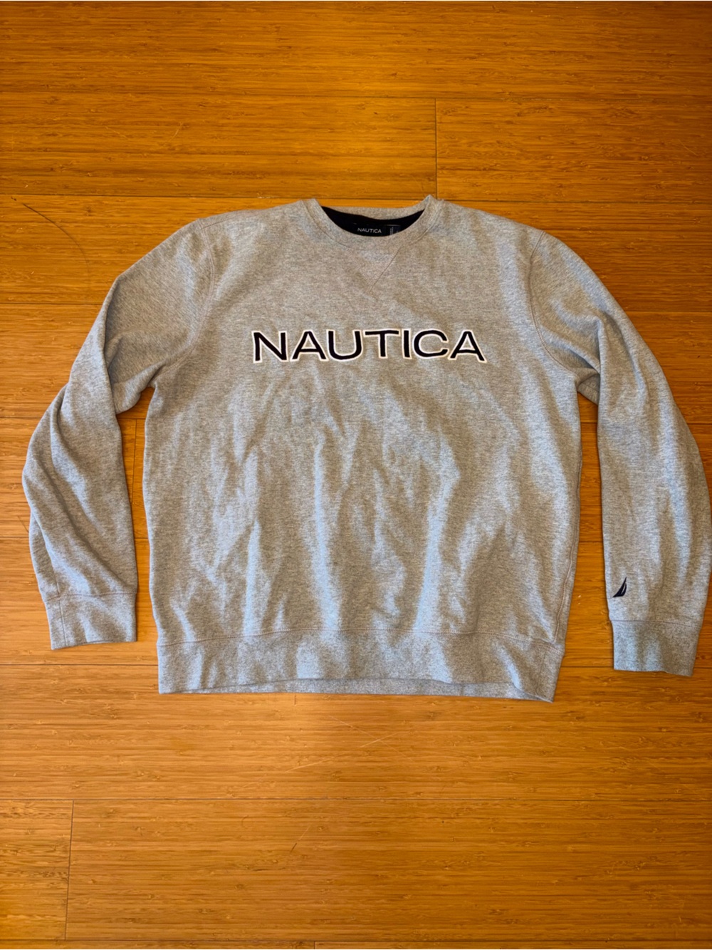 Nautica Gray Fleece Crewneck Pullover Sweatshirt Men's L Embroidered Logo